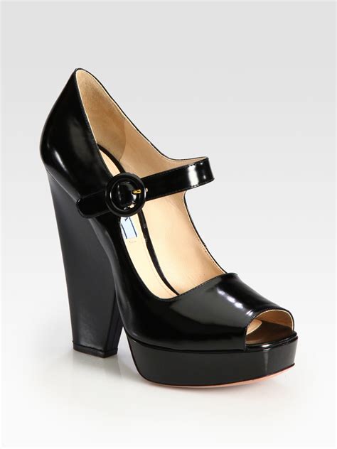 prada black patent leather pumps|prada mary jane pumps.